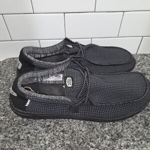 Hey Dude Black Knit Slip-On Loafers with Subtle Mint Accent